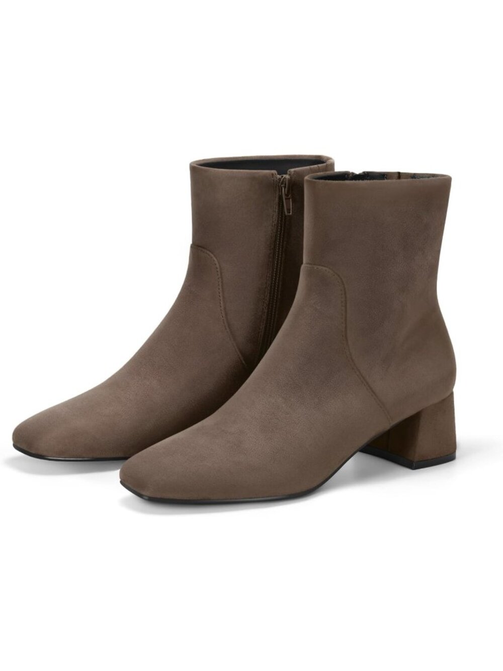 Women's Taupe Square Toe Chunky Heel Side Zipper Comfortable Ankle Boots